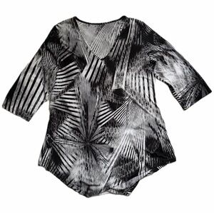 Black and White Geometrical Abstract V Neck Blouse Animal Print Leopard Stripes